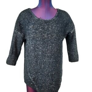 Pulz Jeans Textured Dolman 3/4 Sleeve Scoop Neck Sweater Navy Size Small U50